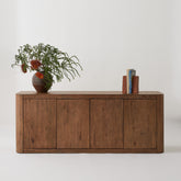 Front view of Oslo 4-Door Buffet in aged brown oak finish